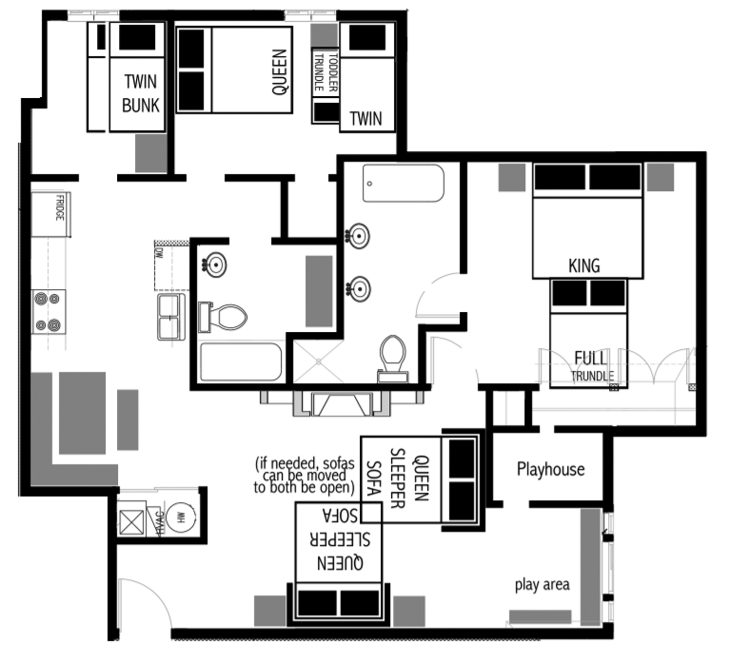 3-bedroom Vacation Rental floor plan