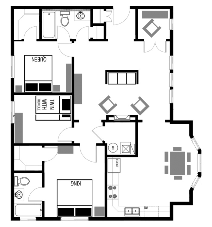3-bedroom Vacation Rental floor plan